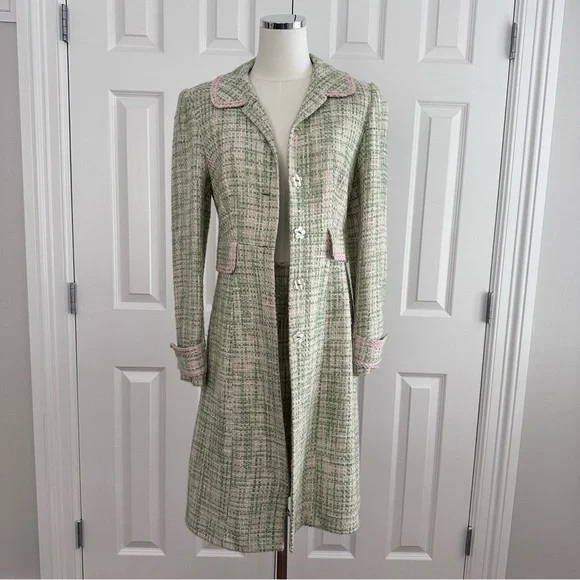 Isabel & Nina Elegant Green Tweed Women's Long Jacket and Skirt Suit, Size 2 - Picture 1 of 16